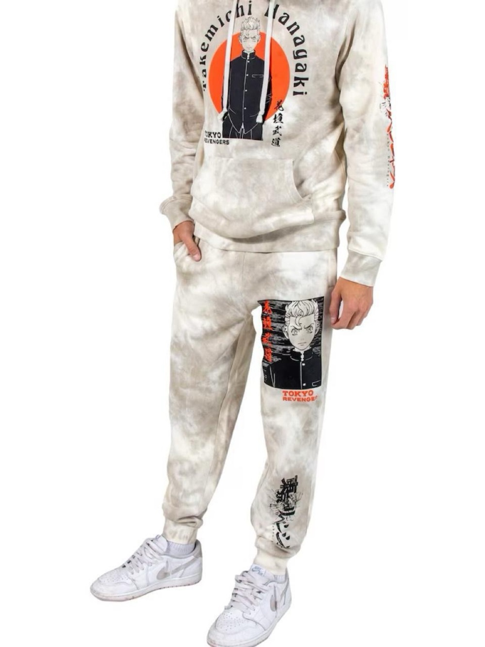 Tokyo Revengers Beige Tie-Dye Jogger Pants and Sweatshirt Set
